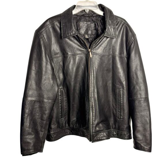 Saddlebred Black Leather Bomber Ranch Cowboy Pilot Lined Pockets Jacket Size XL - Picture 5 of 7